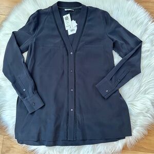 NWT Vince Long Sleeve V-neck Side Slits Blouse Size 2